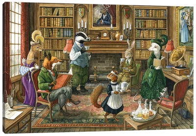 It Happened In The Library Canvas Art Print - Rodent Art