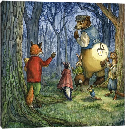 Twilight With Hector Fox And Friends Canvas Art Print - Children's Illustrations 