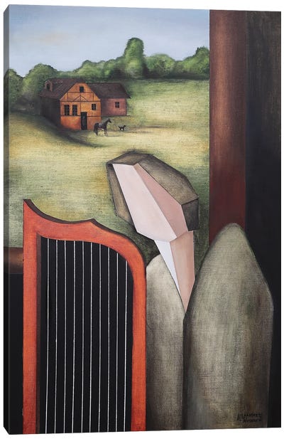 Angel Playing The Harp By The Open Window Canvas Art Print - Fine Art Meets Folk