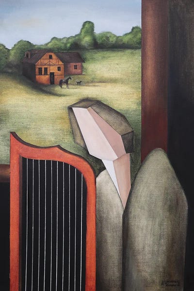 Fine Art Meets Folk: Angel Playing The Harp By The Open Window by Alexander Trifonov