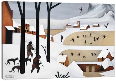 The Hunters In The Snow Canvas Art Print - Alexander Trifonov