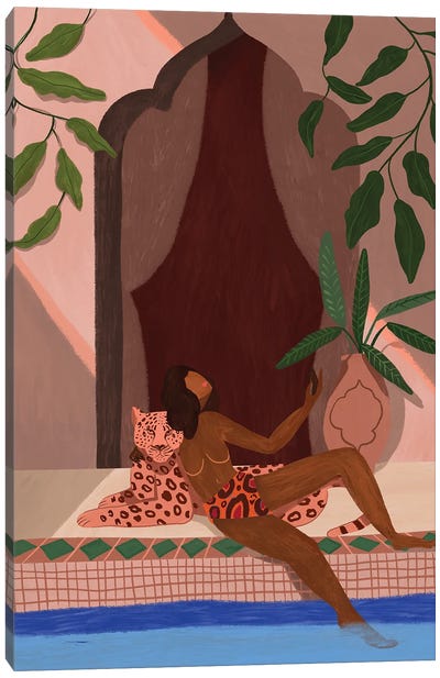 Holiday With My Leopard Canvas Art Print - Arty Guava