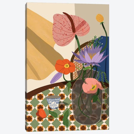 Flowers On The Dining Table Canvas Print #ATG39} by Arty Guava Art Print