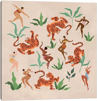 Dancing With Tigers Canvas Art Print - Arty Guava