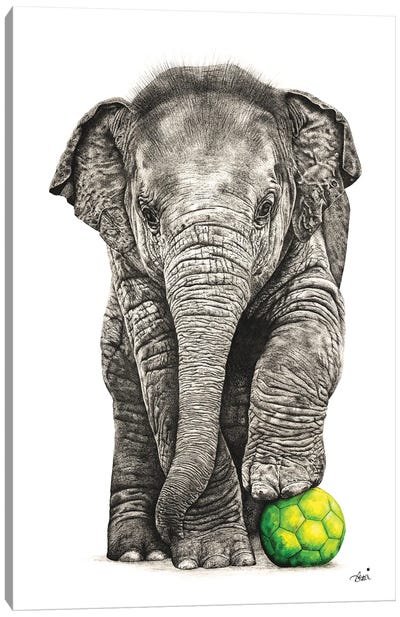 Playtime Elephant Canvas Art Print - Hyper-Realistic & Detailed Drawings