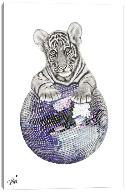 Disco Tiger Baby Canvas Art Print - Disco Balls
