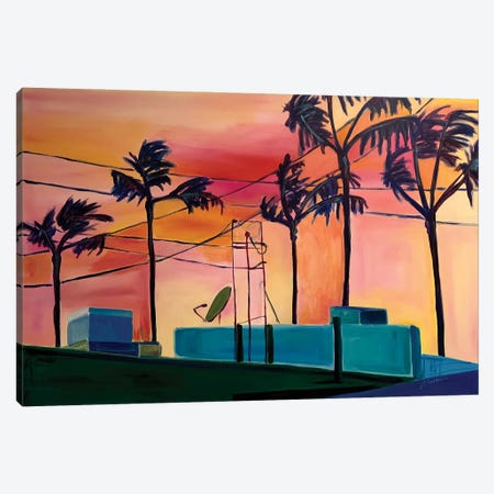 Palm Trees And Power Lines Canvas Print #ATZ44} by Alison Corteen Canvas Wall Art