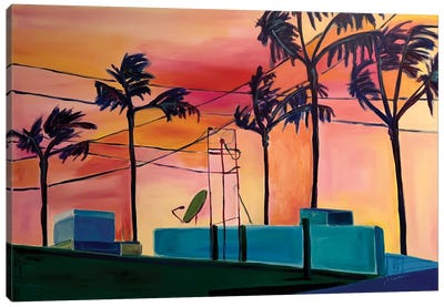 Palm Trees And Power Lines Canvas Art Print - Alison Corteen