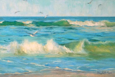 Waves And Gulls by Aruna Rao framed canvas print