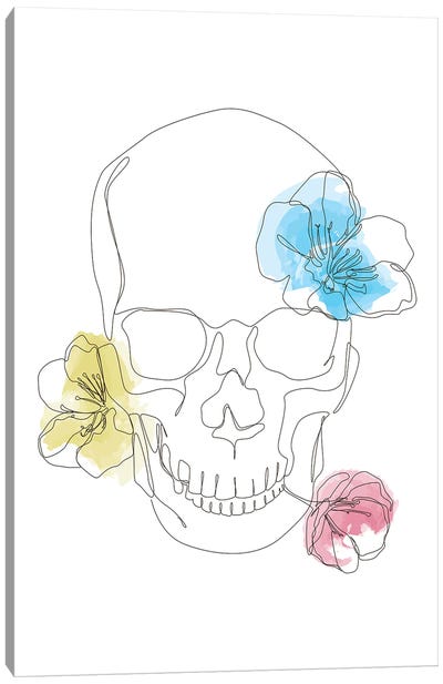 NecRomance - One Line Floral Skull Canvas Art Print - Goth Art