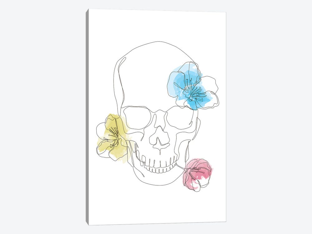 NecRomance - One Line Floral Skull by Addillum 1-piece Canvas Art Print