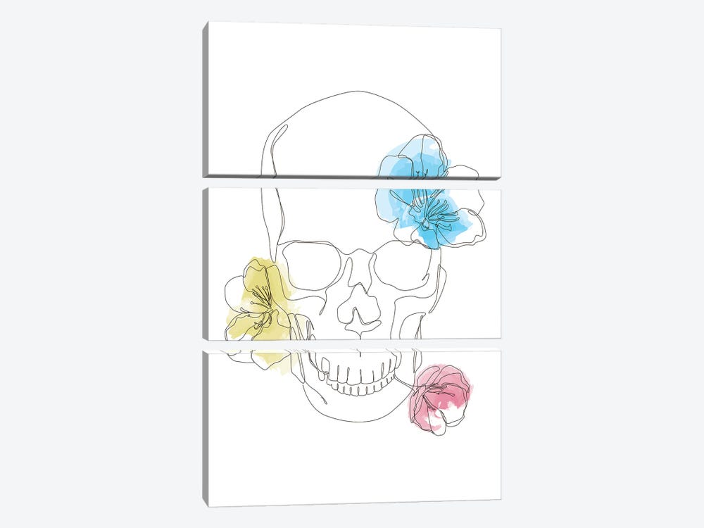 NecRomance - One Line Floral Skull by Addillum 3-piece Art Print