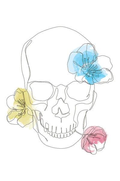 Goth Art: NecRomance - One Line Floral Skull by Addillum