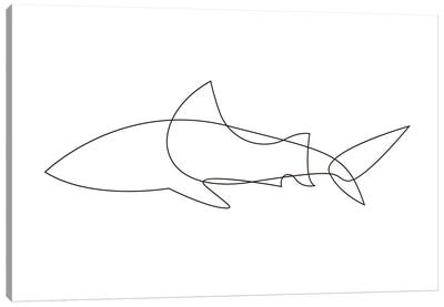 One Line Shark Canvas Art Print - Shark Art