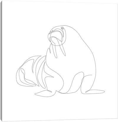 One Line Walrus Canvas Art Print - Walrus Art