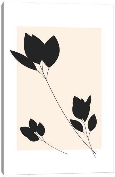 Pastel Square - Black Leaves Canvas Art Print - Addillum