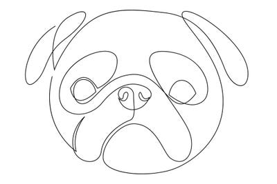 Pug - One Line Dog Portrait by Addillum metal wall art