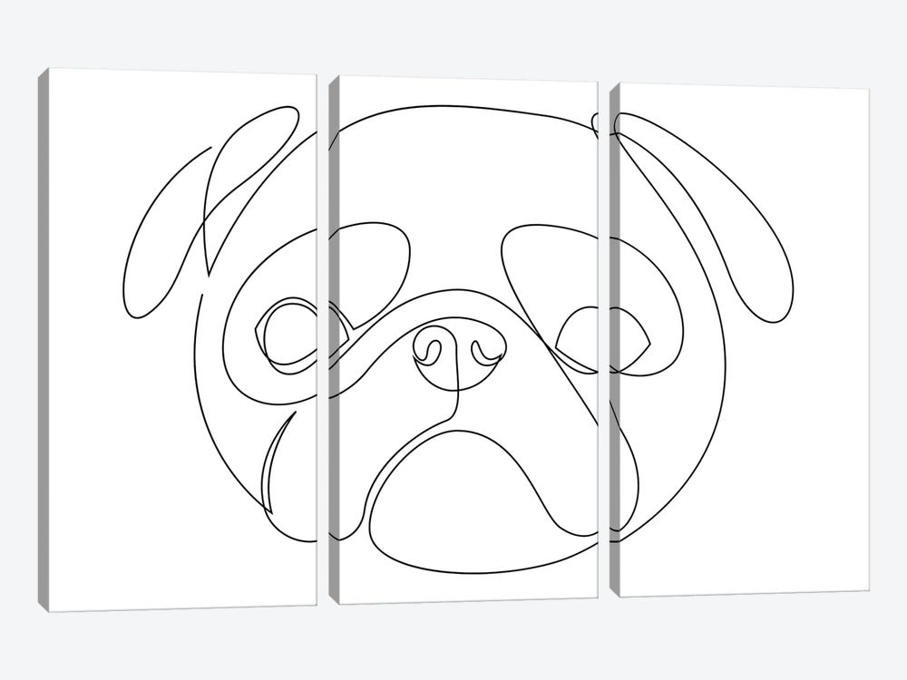 Pug - One Line Dog Portrait by Addillum 3-piece Canvas Art Print