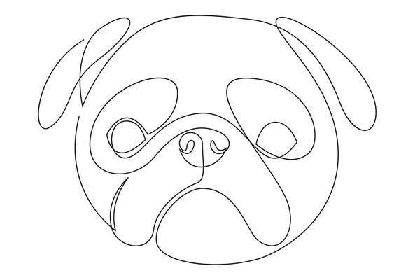 Pugs: Pug - One Line Dog Portrait by Addillum