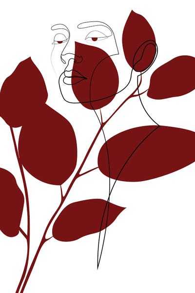 Red Foliage - Minimal Line Art by Addillum multi panel art