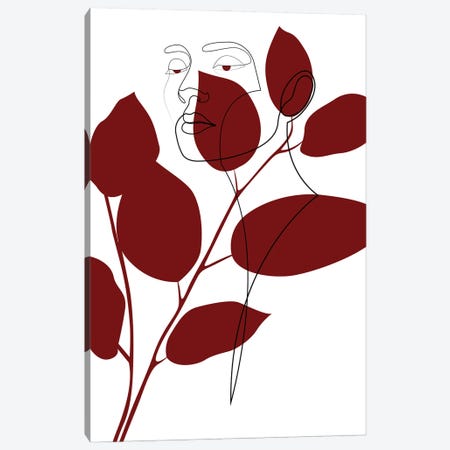 Red Foliage - Minimal Line Art Canvas Print #AUM145} by Addillum Canvas Print