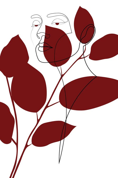 Red Foliage - Minimal Line Art