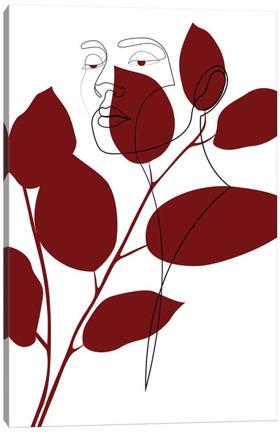 Red Foliage - Minimal Line Art Canvas Art Print - Addillum