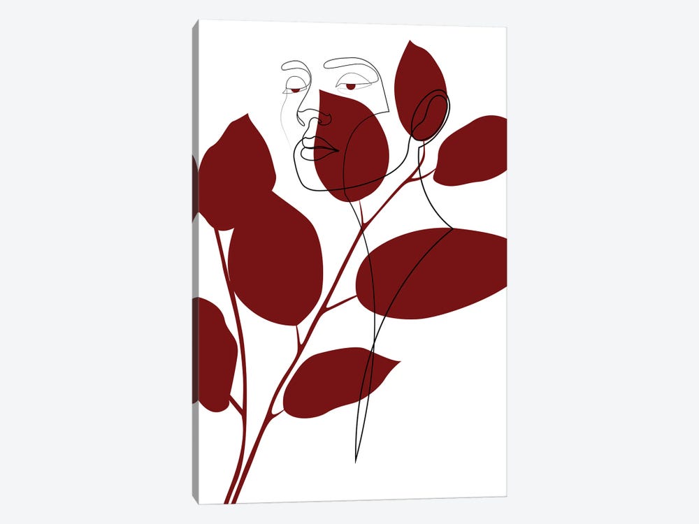 Red Foliage - Minimal Line Art by Addillum 1-piece Canvas Art