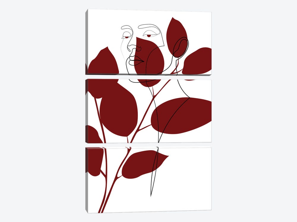 Red Foliage - Minimal Line Art by Addillum 3-piece Canvas Art