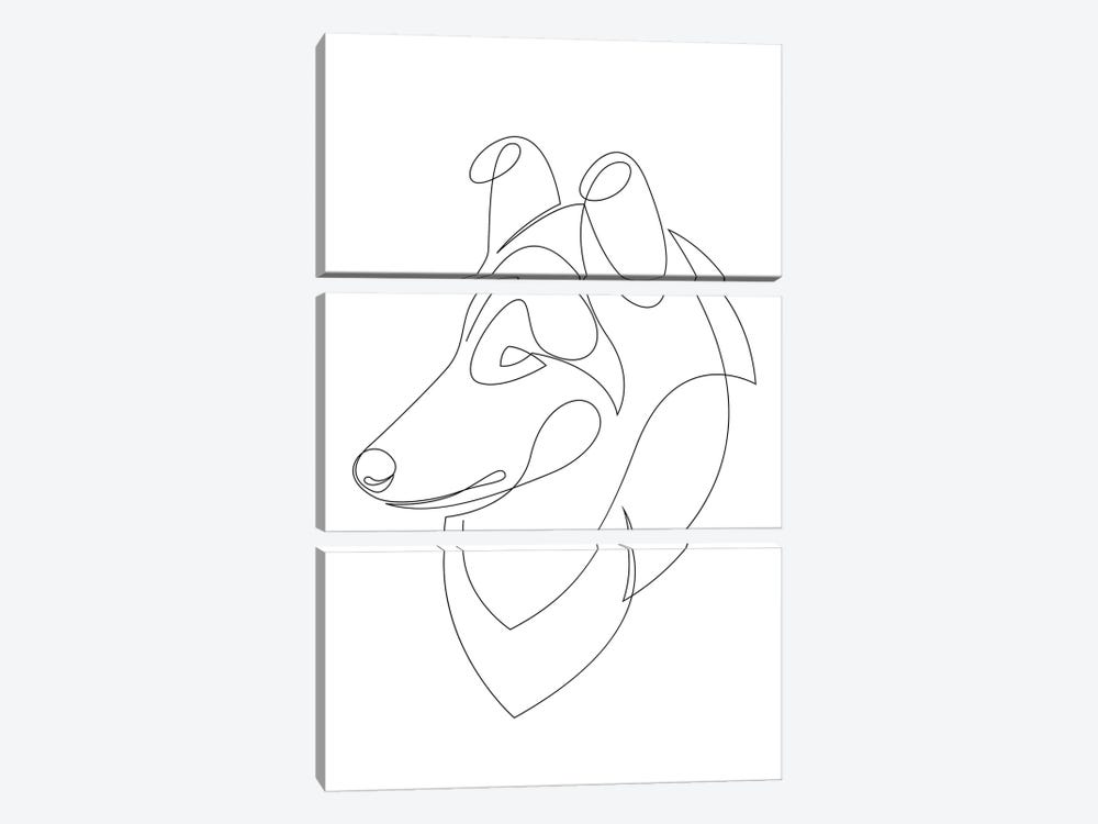 Rough Collie - One Line Dog by Addillum 3-piece Canvas Art Print