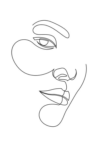 Black & White Minimalist Décor: Abstract Single Line Face by Addillum