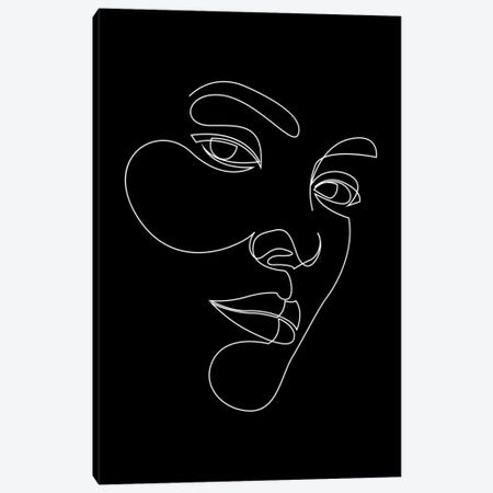 Abstract Single Line Face - Black Canvas Print #AUM159} by Addillum Canvas Art Print