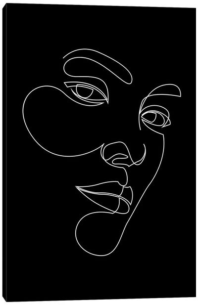 Abstract Single Line Face - Black Canvas Art Print - Addillum
