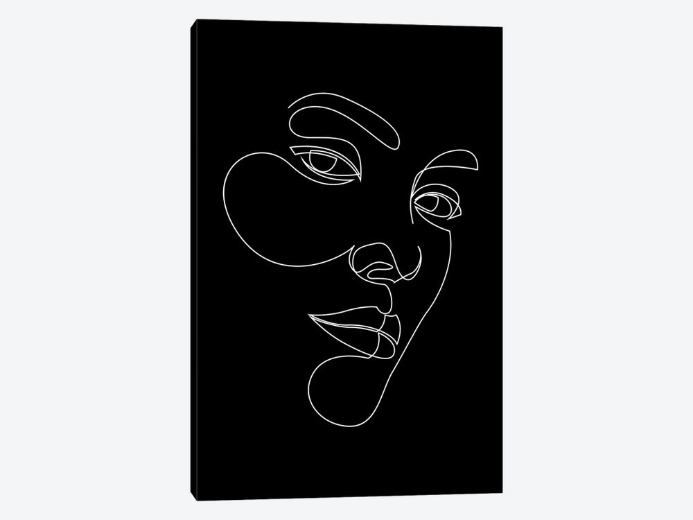 Abstract Single Line Face - Black 1-piece Canvas Print