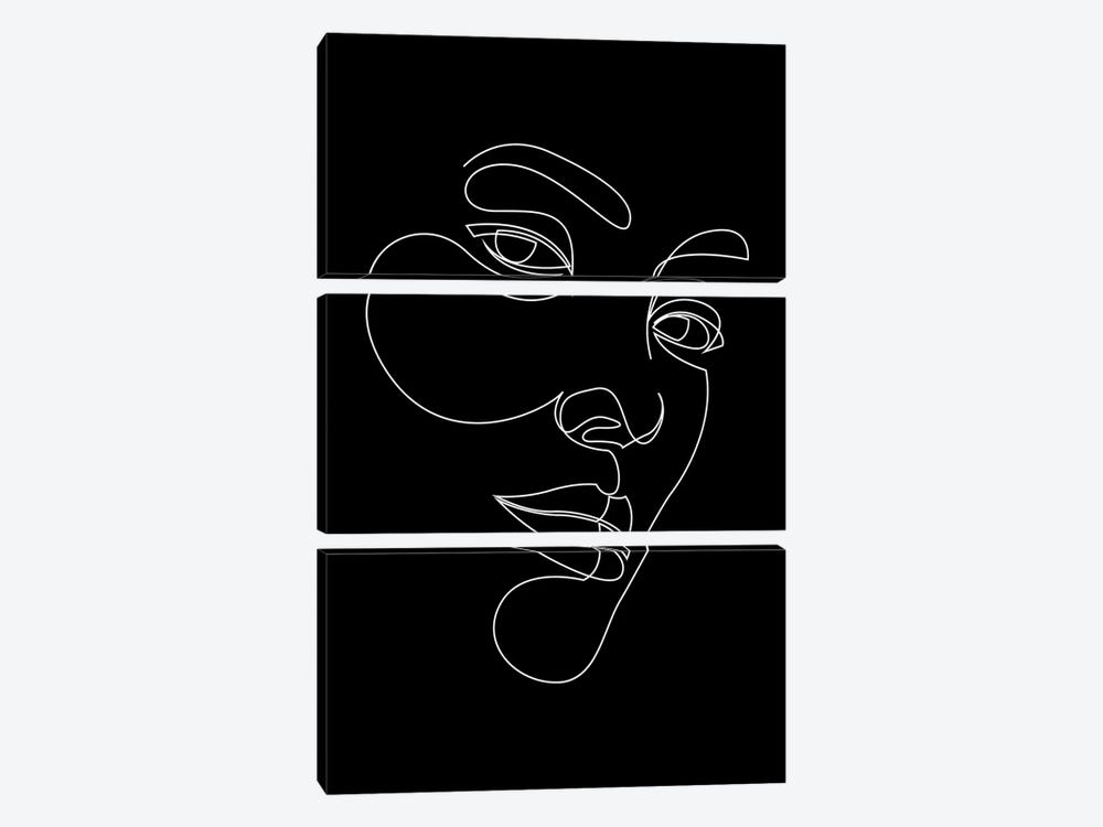 Abstract Single Line Face - Black by Addillum 3-piece Art Print