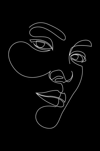 Black & White Minimalist Décor: Abstract Single Line Face - Black by Addillum