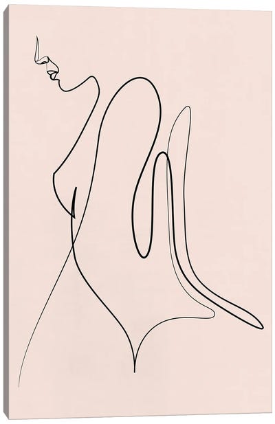 String - Minimal Line Female - Pastel Canvas Art Print - Addillum