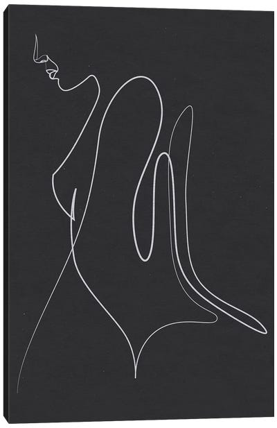 String - Minimal Line Female - Black Canvas Art Print - Addillum