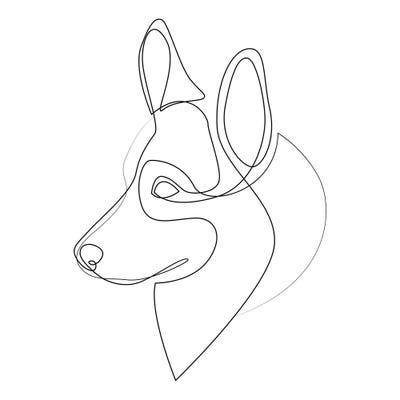 Welsh Corgi Pembroke - One Line Dog by Addillum metal wall art