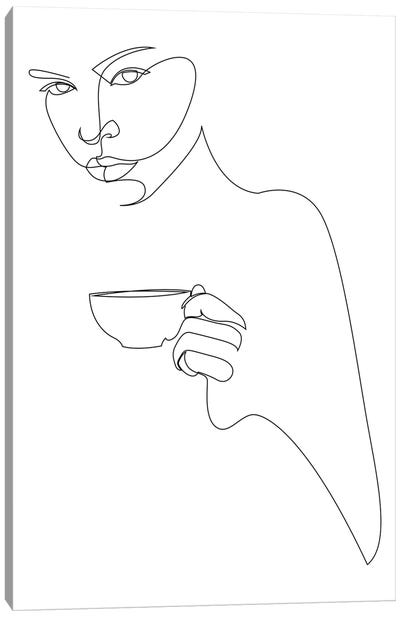 Coffee Girl - One Line Canvas Art Print - Minimalist Kitchen Art