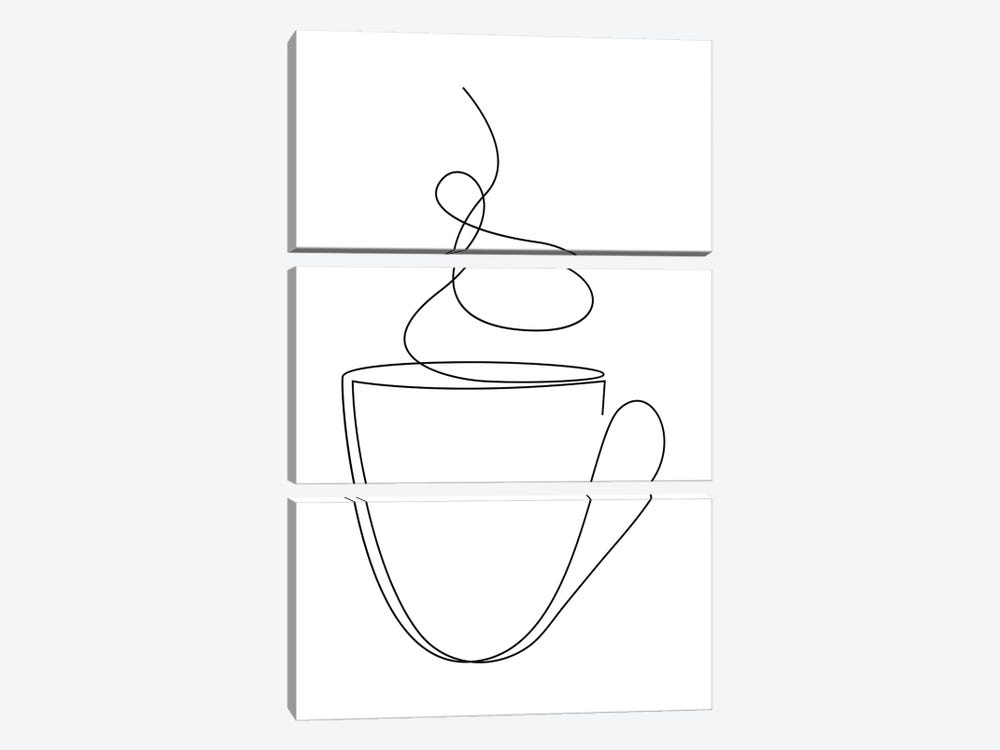 Coffee Or Tea Cup - Line Art by Addillum 3-piece Canvas Print