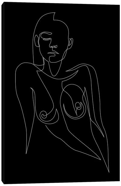 Nude Black - One Line Canvas Art Print - Bathroom Nudes Art