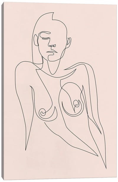 Nude Pastel - One Line Canvas Art Print - Addillum