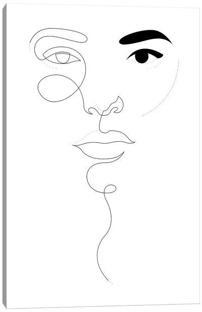 One Line Dot Face Canvas Art Print - Black & White Minimalist Décor