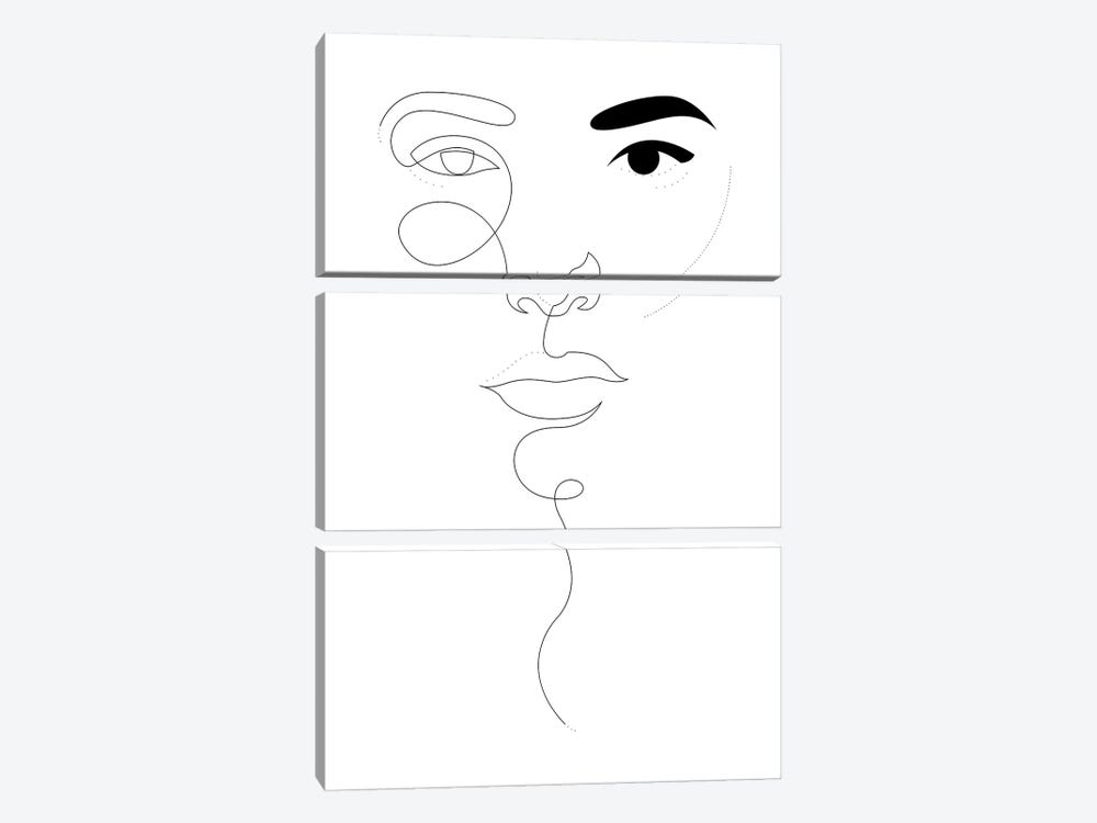 One Line Dot Face by Addillum 3-piece Canvas Art Print