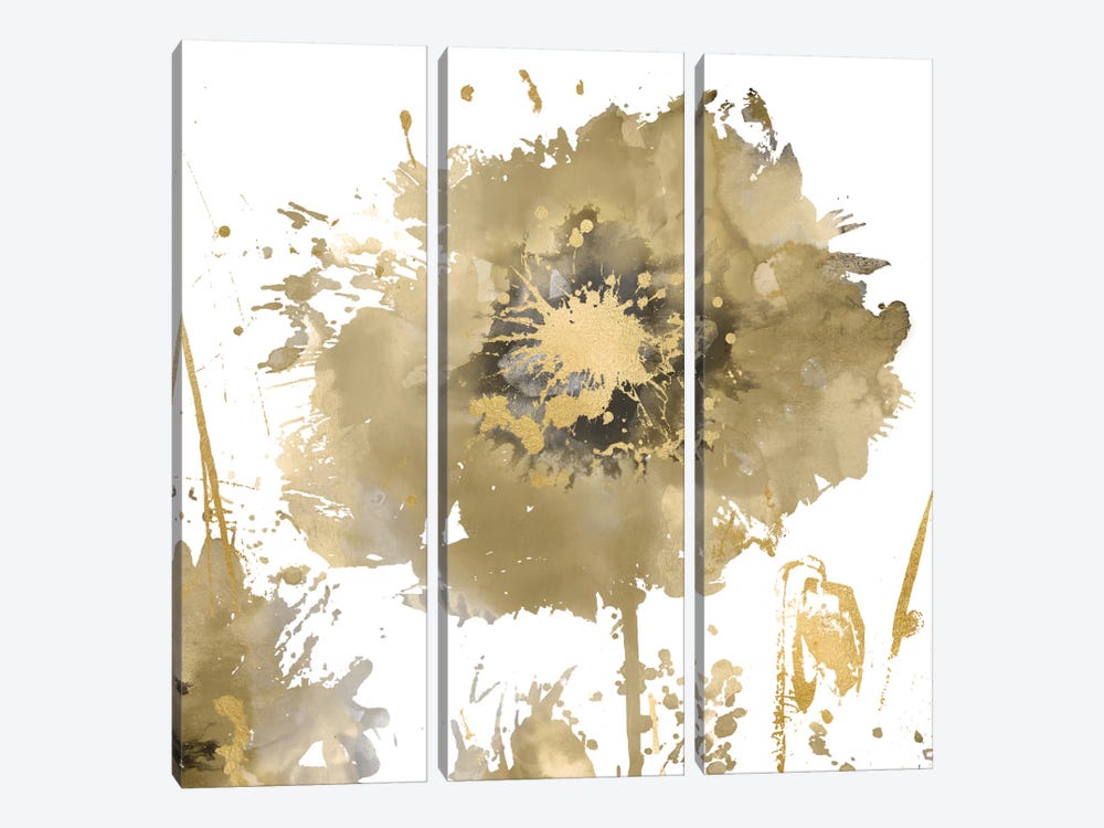 Flower Burst In Gold I by Vanessa Austin 3-piece Canvas Wall Art