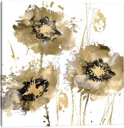 Flower Burst Trio In Gold Canvas Art Print - Vanessa Austin