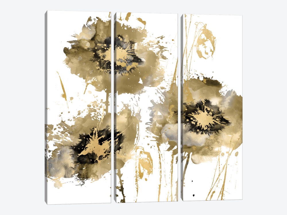 Flower Burst Trio In Gold by Vanessa Austin 3-piece Canvas Print