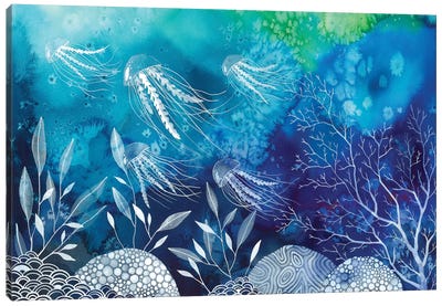 Sea Life Canvas Art Print - Indigo & White 