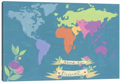 Time To Travel Canvas Art Print - Kids Map Art